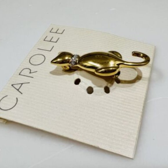 Vintage Carolee Gold Tone Cat Pin w/ Rhinestone Collar - Picture 4 of 4